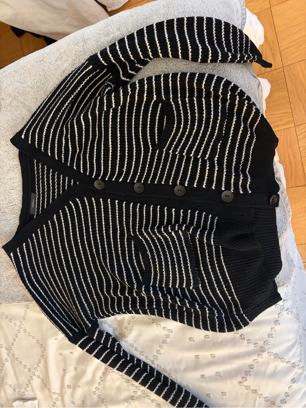 LF Black and White Striped Button-Front Cardigan